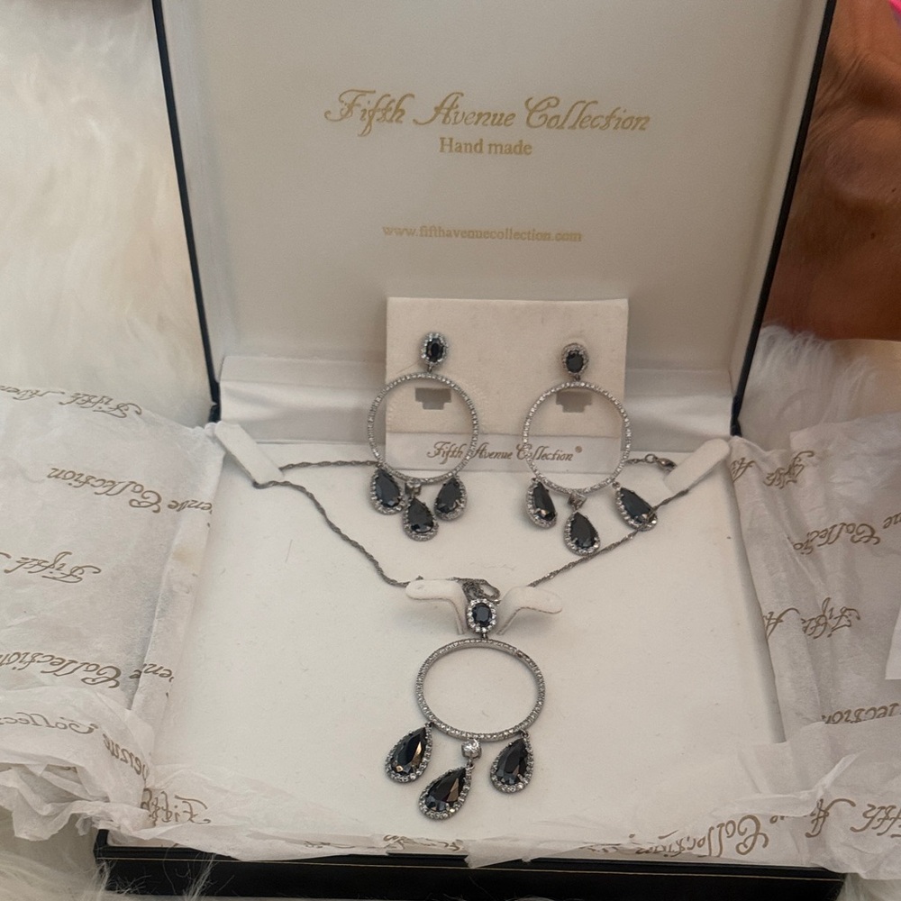 Fifth Avenue Collection Silver and Black Earrings
